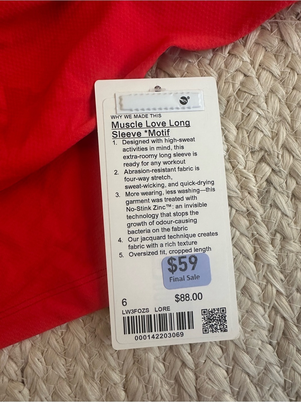 lululemon athletica Red Long Sleeve Cropped Tee - Picture 2 of 4